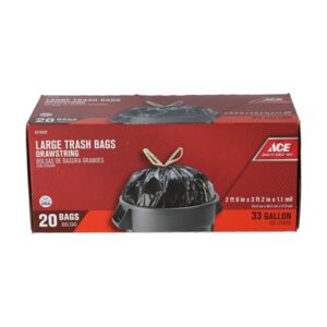 Ace 20-Piece Drawstring Trash Bag Black 33gal